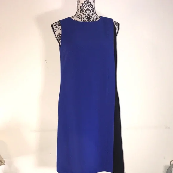 Tahari ASL Blue & Black Sheath Midi Dress Size 4 - Picture 2 of 10